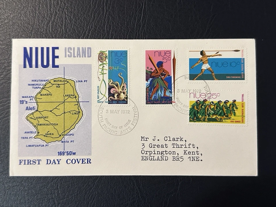 NIUE ISLAND 1972 FDC South Pacific Arts Festival POSTED TO ENGLAND - Image 1 of 2