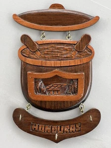 Honduras Hand Carved 10” Wooden Key Holder Rack Plaque-Vintage - Picture 1 of 7