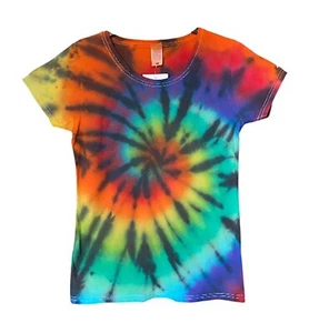 Gay Pride Rainbow Spiral Tie Dye T-Shirt - Adults Feminine Fit Small - Picture 1 of 2