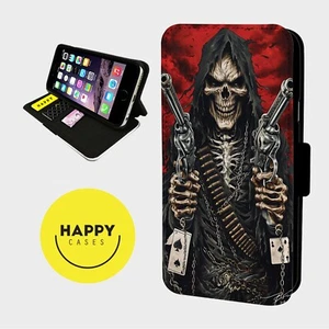 GRIM REAPER SKULL DEATH - Custodia telefono flip ecopelle - iPhone/Samsung - Foto 1 di 5