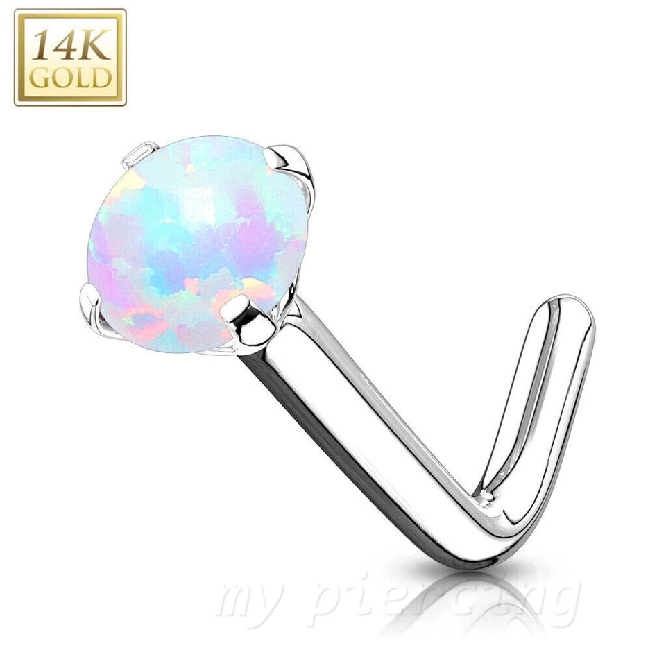 Anillo de oro macizo de 14K de 2,5 mm con perno prisionero de nariz superior de piedra de ópalo Foto 1 de 1