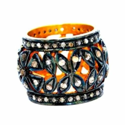 Natural Pave Diamond Band Ring 925 Sterling Silver Thumb Ring Thanksgiving Gift - Image 1 of 4