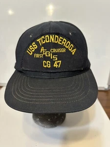 Cappello Vintage USS Ticonderoga First Cruiser Nero Navy - Regolabile - Foto 1 di 11