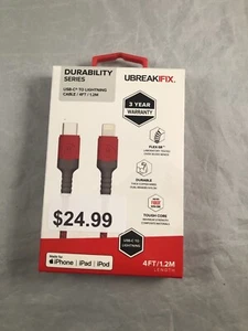 UBREAKIFIX (4-Ft) USB-C to Light Durability Charge/Sync Cable - Red - Picture 1 of 2