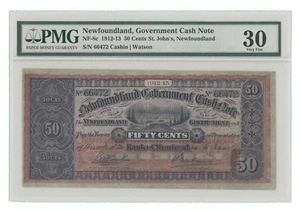 1912-13 Newfoundland Government Cash Note 50 Cents PMG VF-30 - Picture 1 of 2