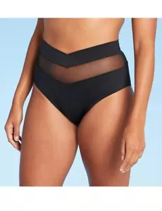 Shade & Shore Bikini Bottom Black Swim Mesh Insert High Waist Hipster Size XL - Picture 1 of 11