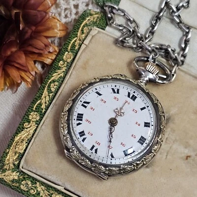 Montre Gousset Femme Argent Vermeil Et Chaine Sautoir Thibaudeau Besançon... - Photo 1/4