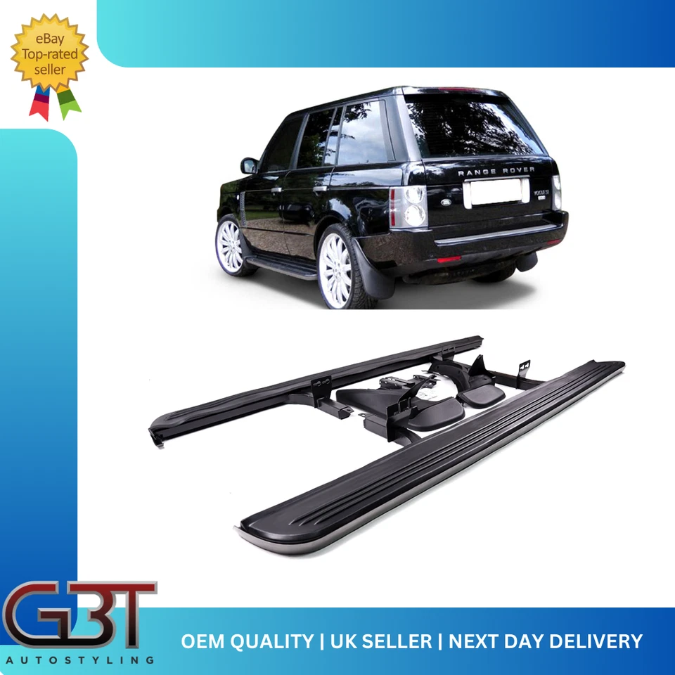 FITS RANGE ROVER VOGUE L322 02-13 BLACK SILVER OE STYLE SIDE STEP RUNNING BOARDS - Image 1 of 4