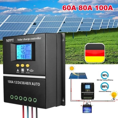 100A 80A 60A MPPT Solarladeregler Controller 12V 24V 36V 48V Solar PV Regler  - Bild 1 von 4