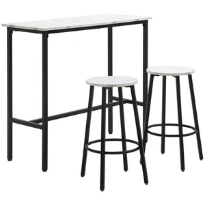 HOMCOM 3 Piece Bar Table Set for 2 with Stools Steel Frame Footrest White - Picture 1 of 12