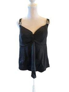 Cacique Tankini Swim Top 38DDD Lightly Lined Plunge Black Underwire - Picture 1 of 11