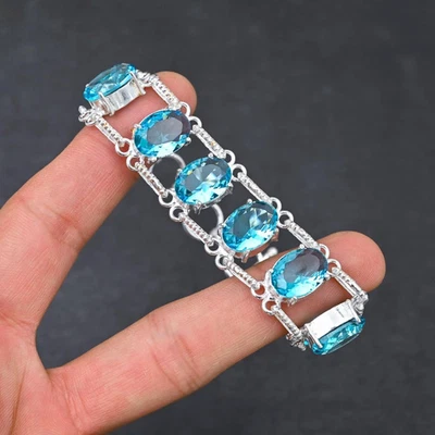 Bracciale gioiello in argento sterling 925 fatto a mano con pietre preziose t... - Immagine 1 di 4