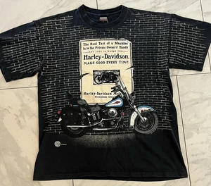 Vintage 1995 Harley Davidson T-Shirt L Brick Newspaper Test of a Machine - READ - Picture 1 of 12