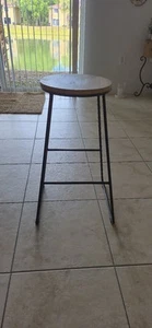 28"H Backless Stool Natural Wood Seat Black Metal Base Bar Stools - Picture 1 of 5