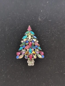 Broche prendedor Avon 2006 firmado tercer año árbol de Navidad AB colorido estrás 3" - Imagen 1 de 3