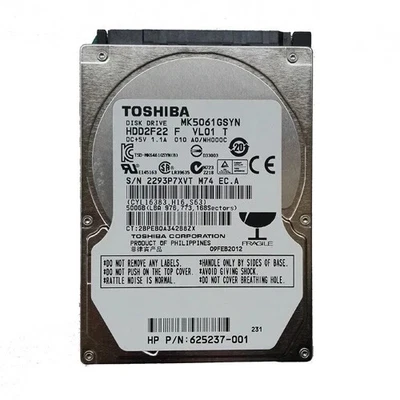 Toshiba HDD2F22 500GB Internal 7200RPM 2.5" (MK5061GSYN) HDD Hard Disk Drive - Image 1 of 3
