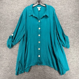 Blusa Top Catherines 3X Túnica Verde Abotonada Abstracta Artística Lagenlook Relajada - Imagen 1 de 9