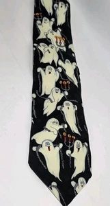 Vintage Halloween Glow In The Dark Flying Ghosts Silk Necktie Tie (T5) - Picture 1 of 4