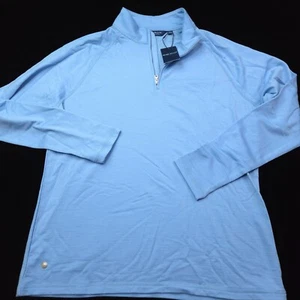 PETER MILLAR GOLF 1/4 ZIP SWEATER -M- SLATE BLUE WOOL NYLON CROWN SUMMER COMFORT - Picture 1 of 9