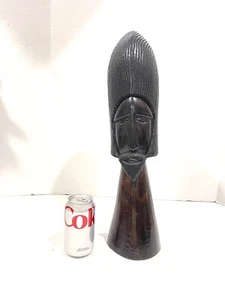 "Figura grande de busto de cabeza de hombre barbudo de madera tribal tallada a mano arte africano 20""" - Imagen 1 de 10