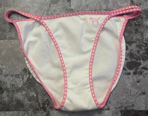 VICTORIA'S SECRET PINK WHITE POLKA DOT VINTAGE RARE DOUBLE STRING BIKINI PANTIES - Picture 1 of 4
