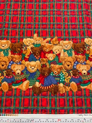 Teddy Bears Holiday by Cheri Strole Double Plaid Border Cotton by the HALF YARD - Image 1 of 2