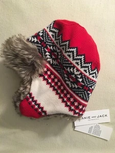 NWT*Janie & Jack Faux Fur Lined Cap / Hat**Ear Flap**Red / Navy*12-24 Month*Boys - Picture 1 of 3