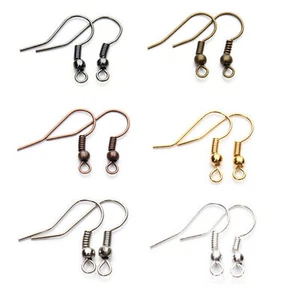 10-100 Pcs Ear Wire Hooks Earring Findings Bronze Gold Silver Plated 19x0.8mm - Picture 1 of 24