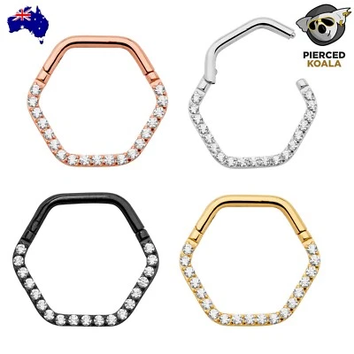 2Pcs Titanium Hexagonal Hinged Segment Septum Tragus Nose Ring Sleeper Earrings — 第 1/4 张图片