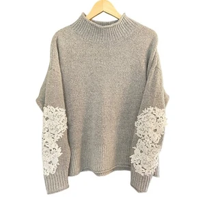 INC INTERNATIONAL CONCEPTS Grey Knit Jumper L Large Knitwear Lace Sleeves Winter - Picture 1 of 6