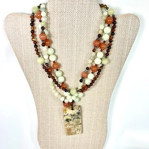 Jasper Chrysoprase Beaded Pendant Necklace 925 Clasp Natural Stone Heavy Chunky - Picture 1 of 22