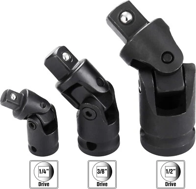 3Pcs 1/4" 3/8" 1/2" Drive Swivel Impact Universal Joint Socket Set Adapter Tool - Image 1 of 4