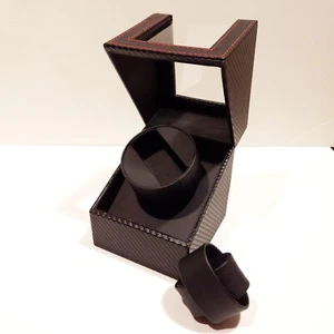 Automatic Watch Winder - Pleather Rotating Case Box - Carbon Fiber Red Stitching - Picture 1 of 24