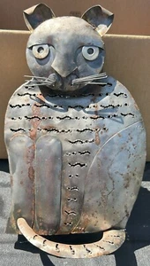 Rustikale sitzende Katzenlaterne aus Blech 13x9x3 - Vintage verwitterter Kerzenhalter Deko - Bild 1 von 7