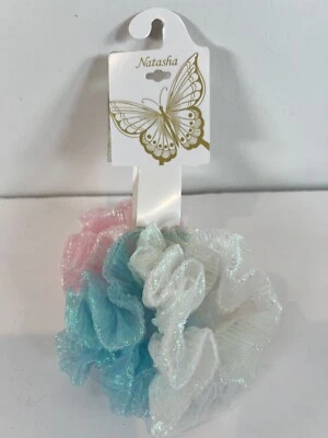 Natasha NWT 3-pack Iridescent Chiffon Scrunchies 1-each white, pink, green - Image 1 of 4