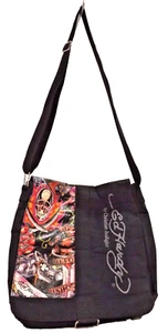 VTG Ed Hardy Christian Audigier Y2K Messenger Crossbody Bag Black Skulls 16"X14" - Picture 1 of 14