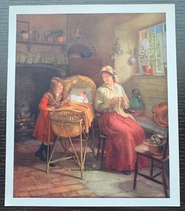 1940's M.L.YOUNG COLOR LITHO PRINT WHERE LOVE REIGNS MOTHER KNITTING CHILDREN - Picture 1 of 2