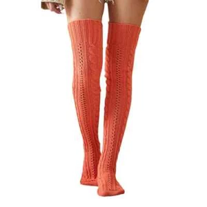 Overknee Winter lange Socken, warm gestrickt Damen sexy Socken Zopfmuster (orange) - Bild 1 von 3