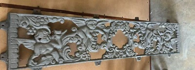 Heavy Cast Iron Metal Art Bench Cherub Flowers Salvage 44.75” Long Window Grate - Image 1 of 4