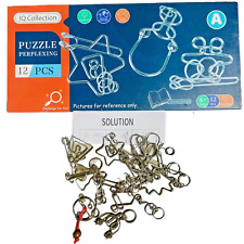 12 Brain Teaser JUMBO Metal Kit Lot Wire Puzzle Lot IQ Adult Kid Solve Twist