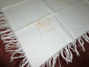 Antique Society Silk Victorian Tablecloth Hand Embroidery Tulips 59" x 42" - Picture 1 of 6