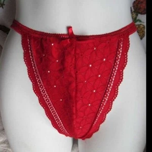 Love Affair 1X Floral Lace Bow Red Thong Panties Panty Underwear - Picture 1 of 5