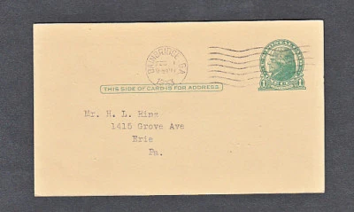 UX27 POSTAL CARD BAINBRIDGE GEORGIA TO ERIE PENNSYLVANIA 1933 - Image 1 of 2
