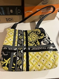 Vera Bradley nicht mehr produziert "barock" Handtasche Handtasche schwarz grau gelb weiß Druck gebraucht, in einwandfreiem Zustand - Bild 1 von 4