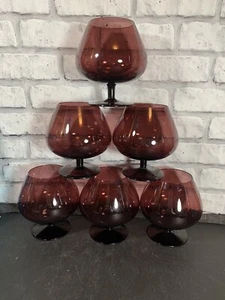 6 Gorgeous Vtg Amethyst Purple Art Glass Brandy Sniffers 4.25” Mcm Bar ware - Picture 1 of 12