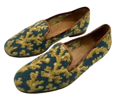 STUBBS and WOOTTON Marine Blue Embroidered Green Reef Loafer SIZE 8 - Image 1 of 4