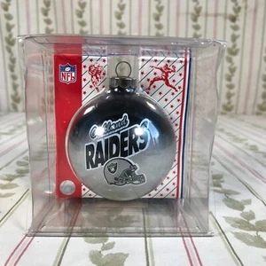 Vtg Oakland Raiders Glass Christmas Ornament NFL Football Silver Black Attack - Picture 1 of 9