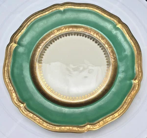 VTG ROSENTHAL CHIPPENDALE DESSERT WAVY PLATE, GILD EDGE & CIRCLE, GREEN c1950 Ex - Picture 1 of 4