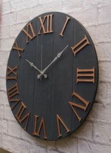 Solid Black Finished Wood Antique Hand Carved Style Metal Olive Wall Decor Clock - Picture 1 of 10
