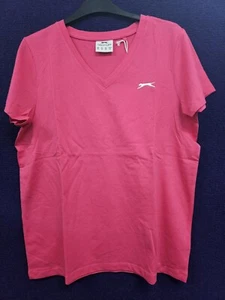 NEW Slazenger 100% Cotton Sports Top Tee Shirt V Neck Short Sleeve Size 14 L - Picture 1 of 3